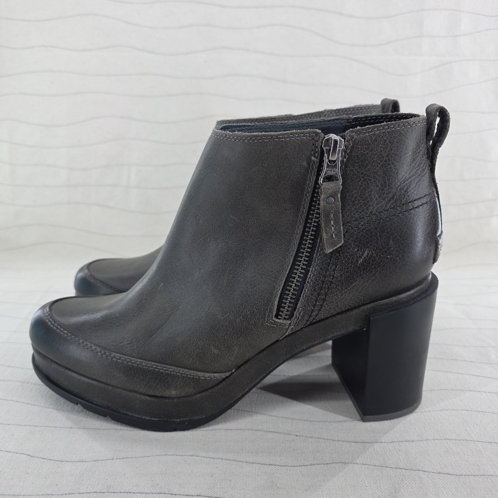 Sorel Womens Blake Bootie Quarry Gray Leather Zip Boots Heels NL3301-052 Size 9 - Picture 2 of 14